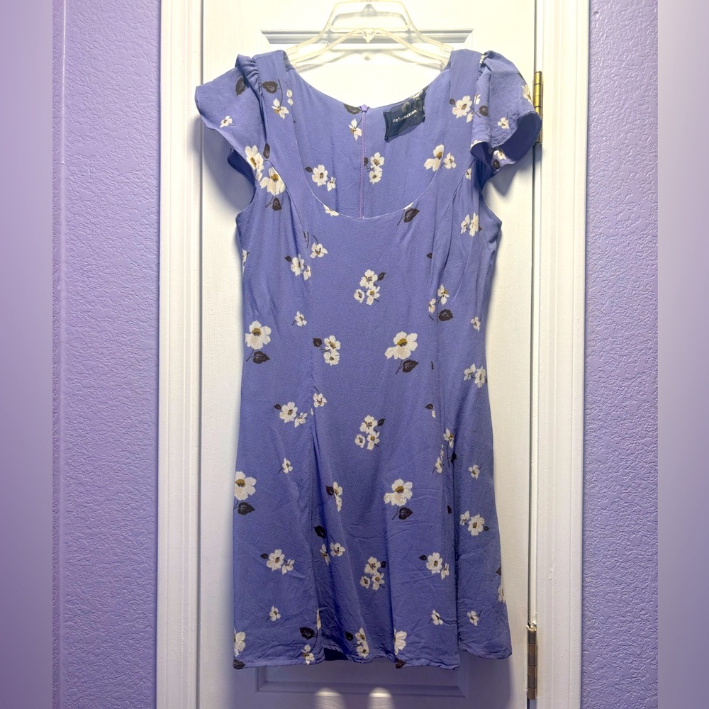 Reformation cap sleeve purple periwinkle floral mini dress - size 4